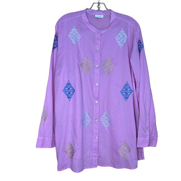 Women's J.Jill LS Embroidered Button Front Blouse Top, Size 2X, EUC - Picture 1 of 3